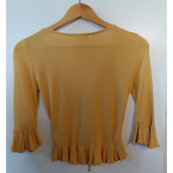 Urban Outfitters Shirt Womens Small Ruched Ruffle Bell Sleeve Polka Dot Crop Top - Picture 3 of 7